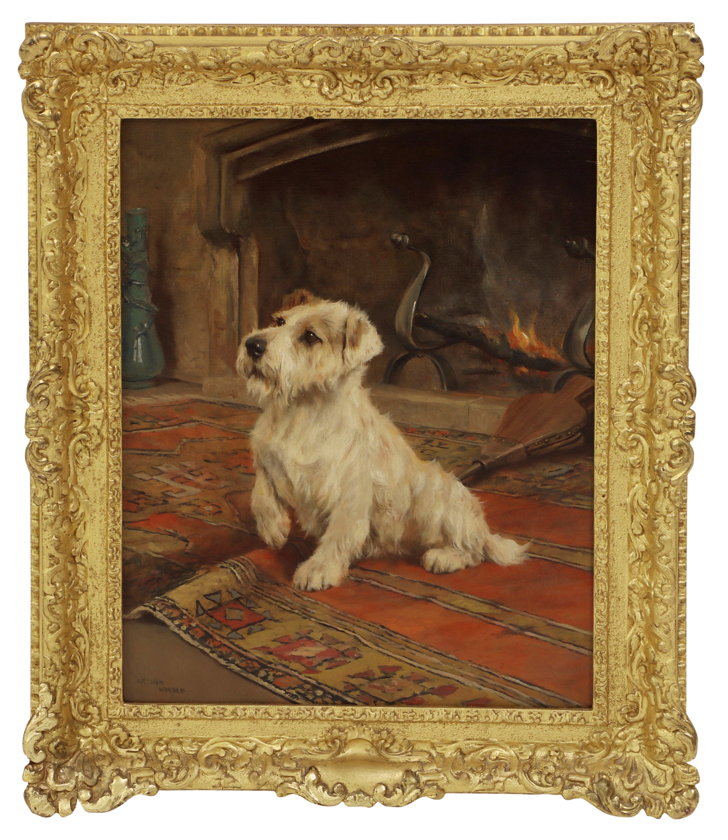 Arthur Wardle (1864-1949) Sealyham terrier by the hearth